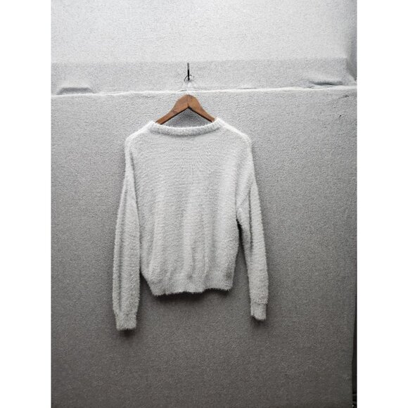 Nikka K Womens Believe Sweater M Light Gray Fuzzy Acrylic Nylon Blend - Picture 4 of 4